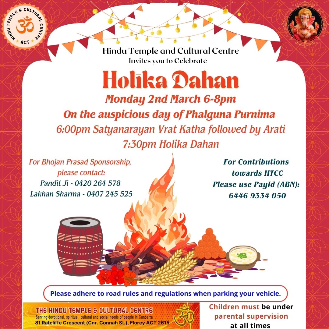 Holika Dahan - Phaguna Purnima to be celebrated on Monday 2nd March considering 3rd March is Chandra Grahan.
