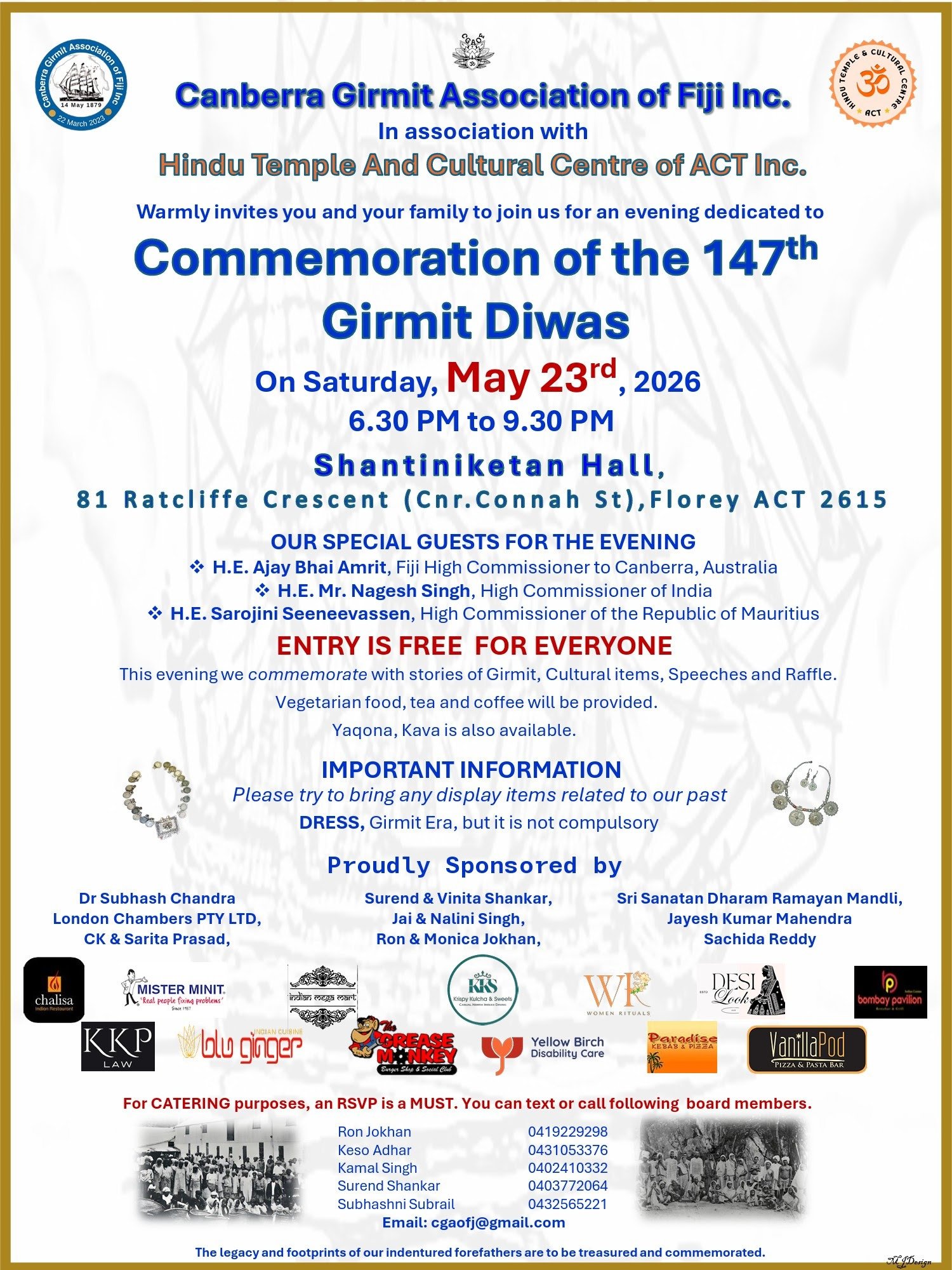 147th Girmit Diwas Sat 23 May 6.30 pm - 9.30 pm - Food and Beverages
