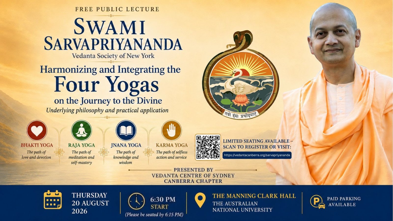 Swami Sarvapriyananda 6.30 pm Thursday, 20 Aug