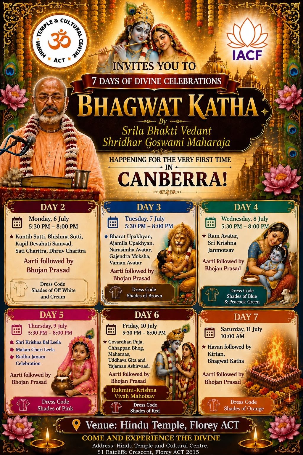 Bhagwat Katha - 5 - 11 July at the Temple