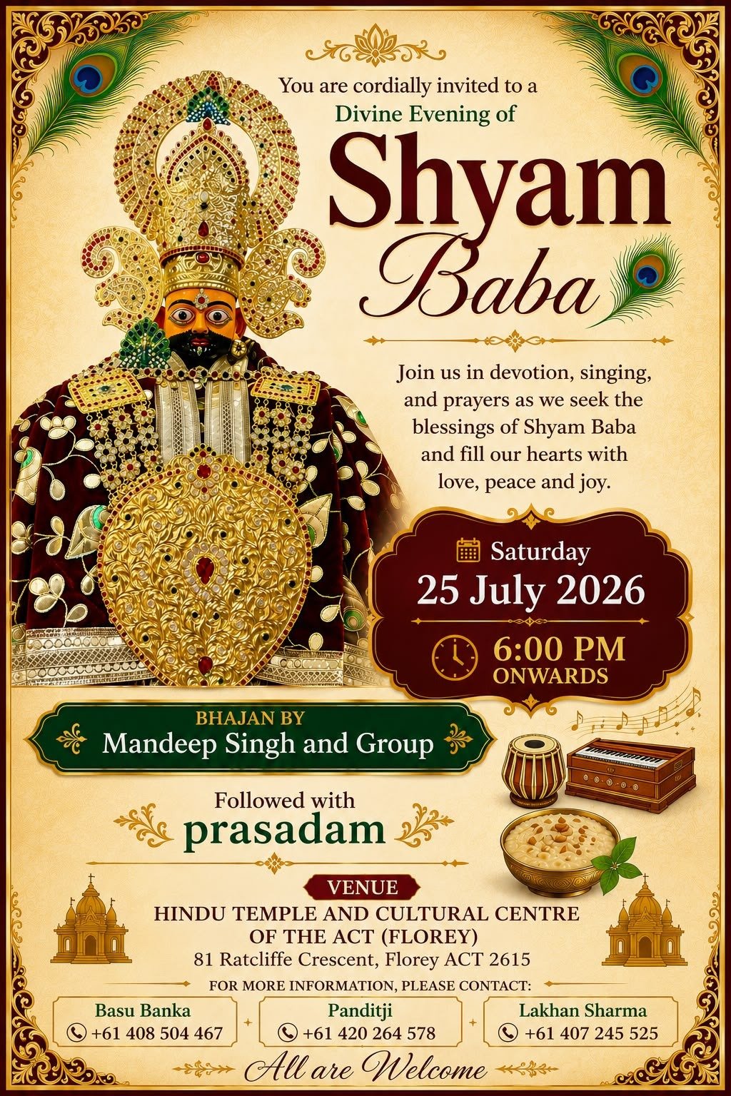 Divine Evening of Shyam Baba Sat 25 July 6pm - Bhojan Prasad